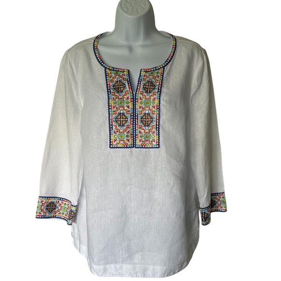 John Mark Linen Tunic White With Multicolor Embroidered Excellent Size S - Picture 11 of 13